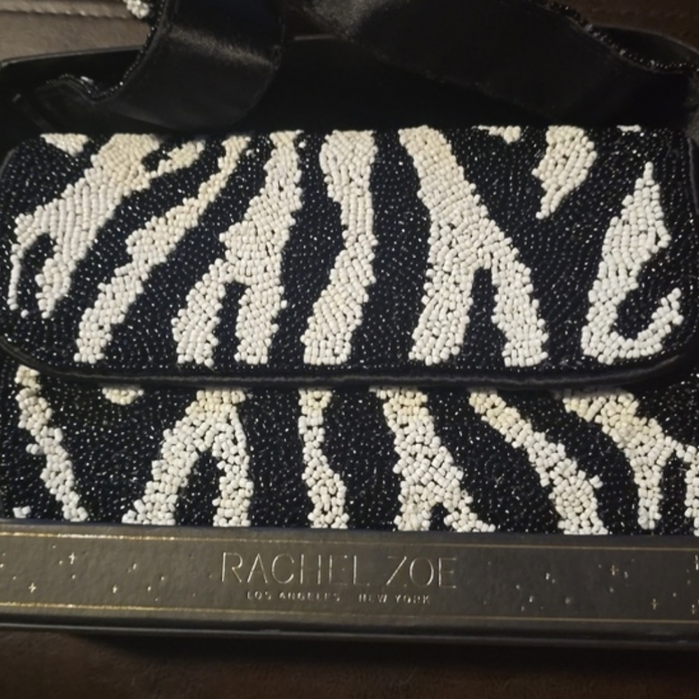 Rachel Zoe Zebra Pattern Beaded Clutch bnib Rt Ts Ty Tm